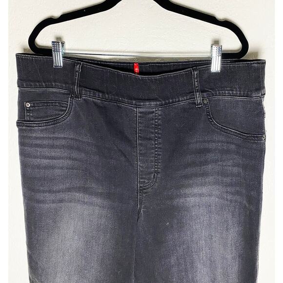 Spanx Women's Wide Leg Stretch Black Jeggings Jeans High Rise Elastic Waist Crop - Picture 3 of 10